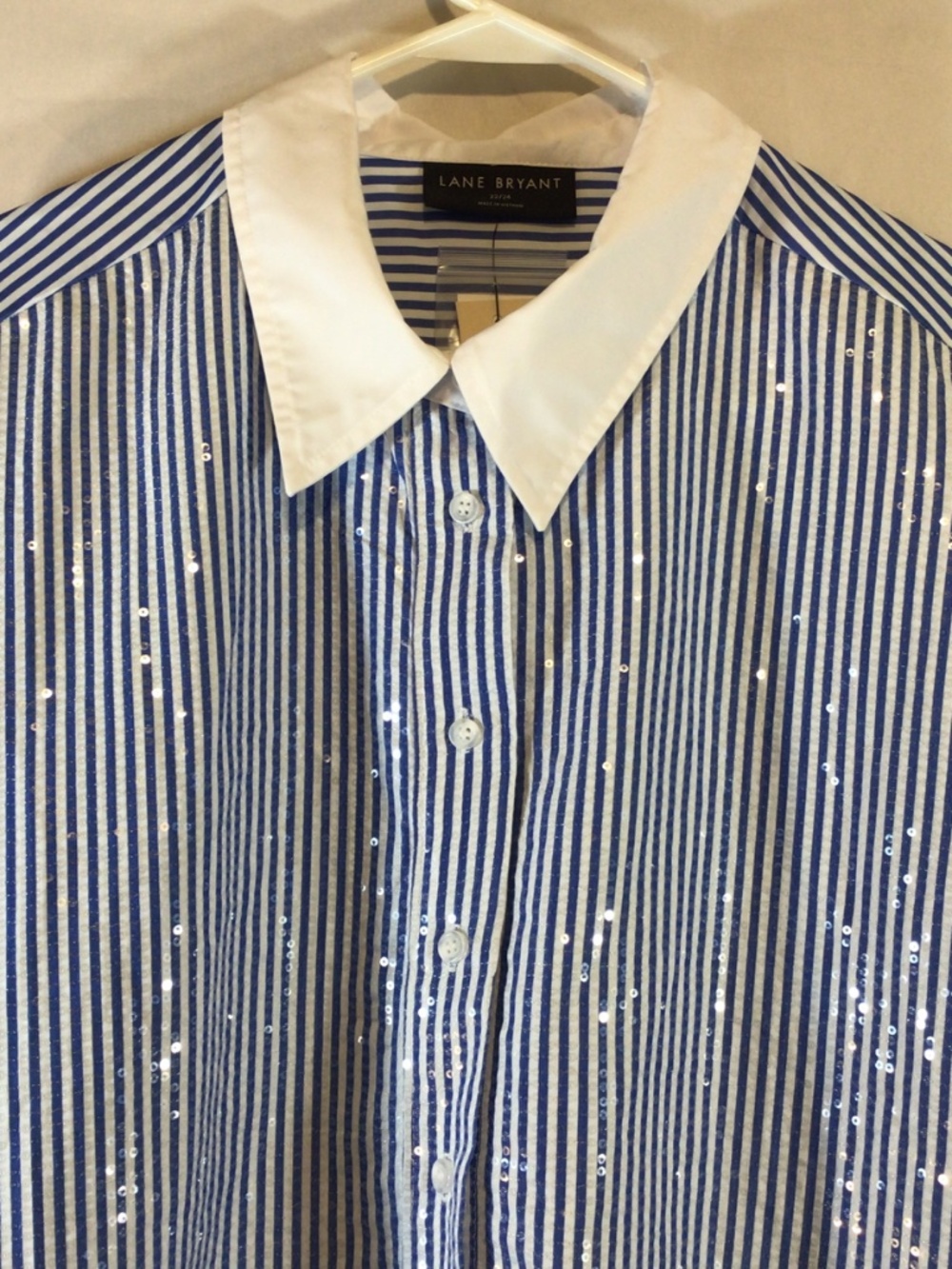 Lane Bryant Stripe Sequin Button Down Shirt 22/24 Contrast Cuff Holiday Party - Picture 3 of 14